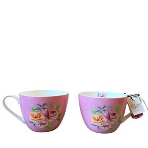 English Mug Co Fine China Pink Floral Coffee Mug Tea Cup 12oz Set of 2 New